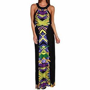 BCBG Bt Chambray Combo Jersey Maxi Dress with Belt
